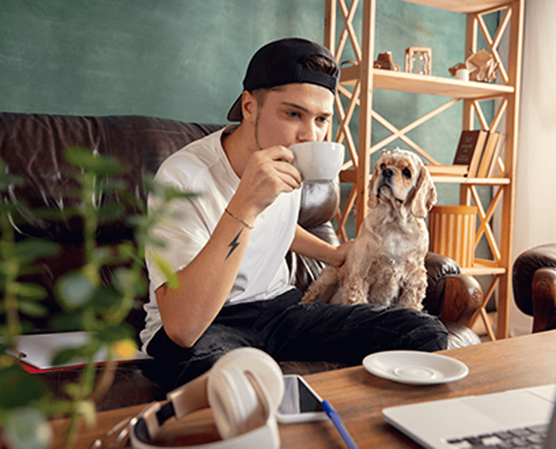 sipping coffee in the living room with your dog make your morning perfect