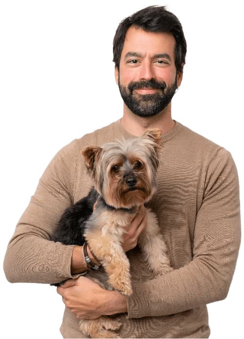 man holding a dog