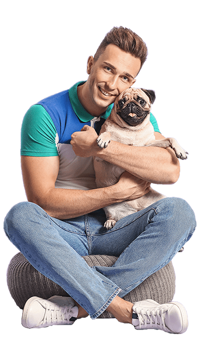 man and his dog on same frame